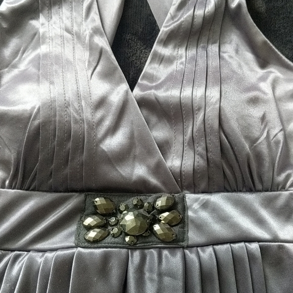 Shiny Dark Silver Embellished Halter Dress - Picture 4 of 10